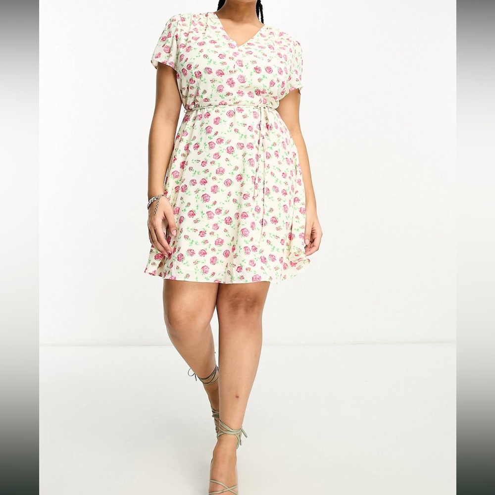 Rose Bud Floral tie waist v-neck dress